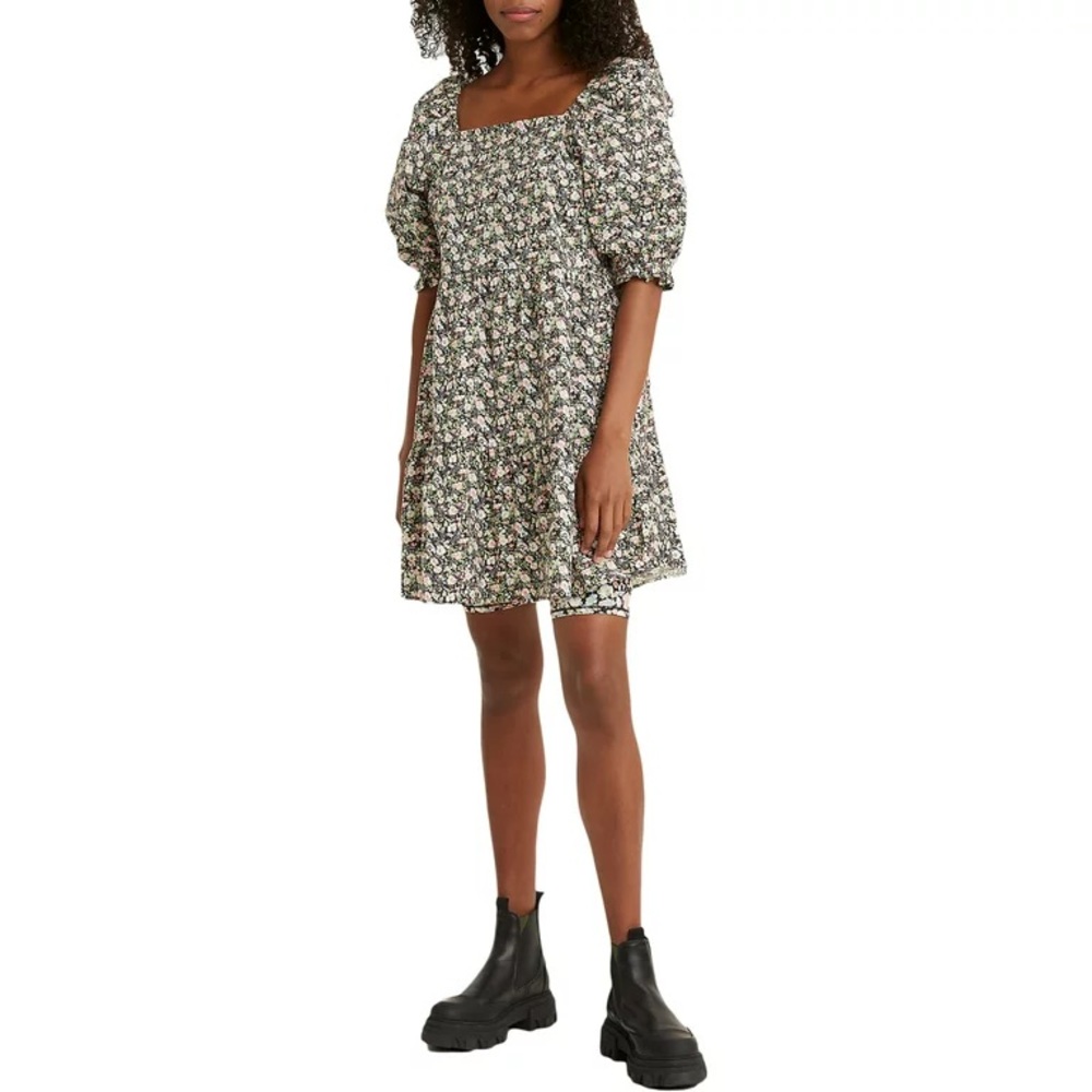 Levi's Willa Trapeze Floral Dress Square Neck Puff Sleeve A-Line NWT M Recycled